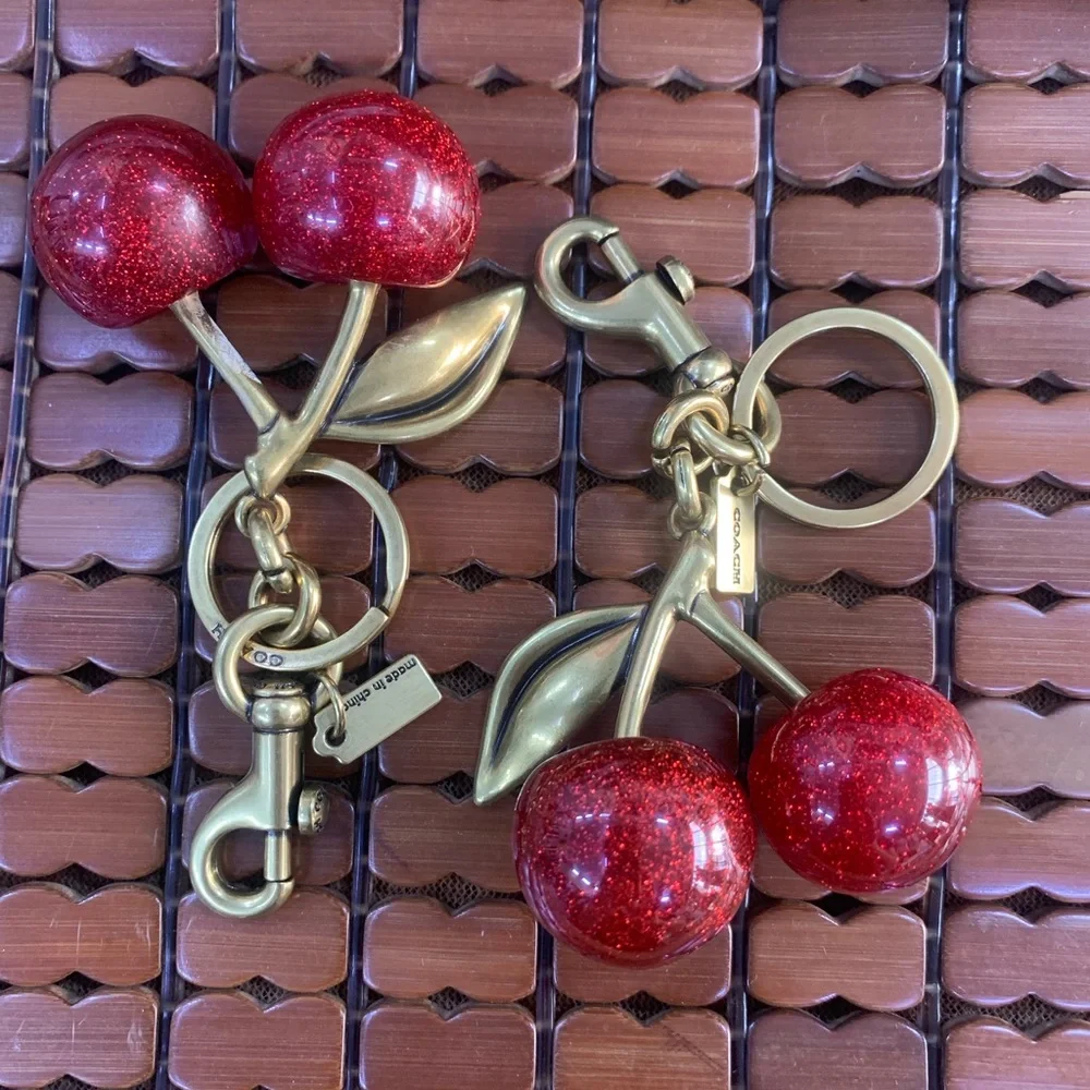 Coach Red Glitter Cherry Keychain with Gold-Tone Hardware